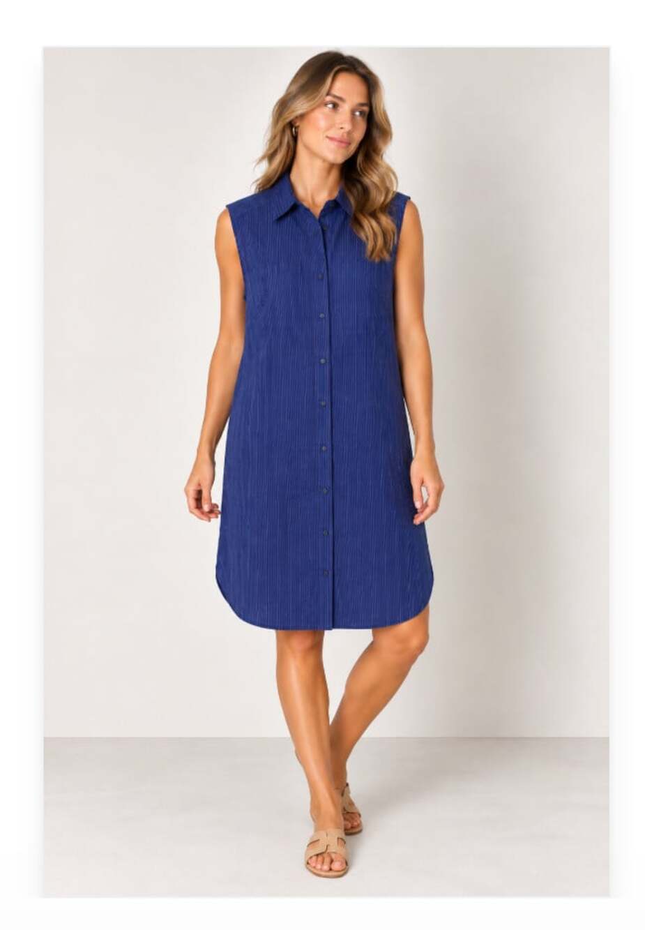 Banana Republic Shirt Dress Womens Large Blue Stripe Sleeveless Collared